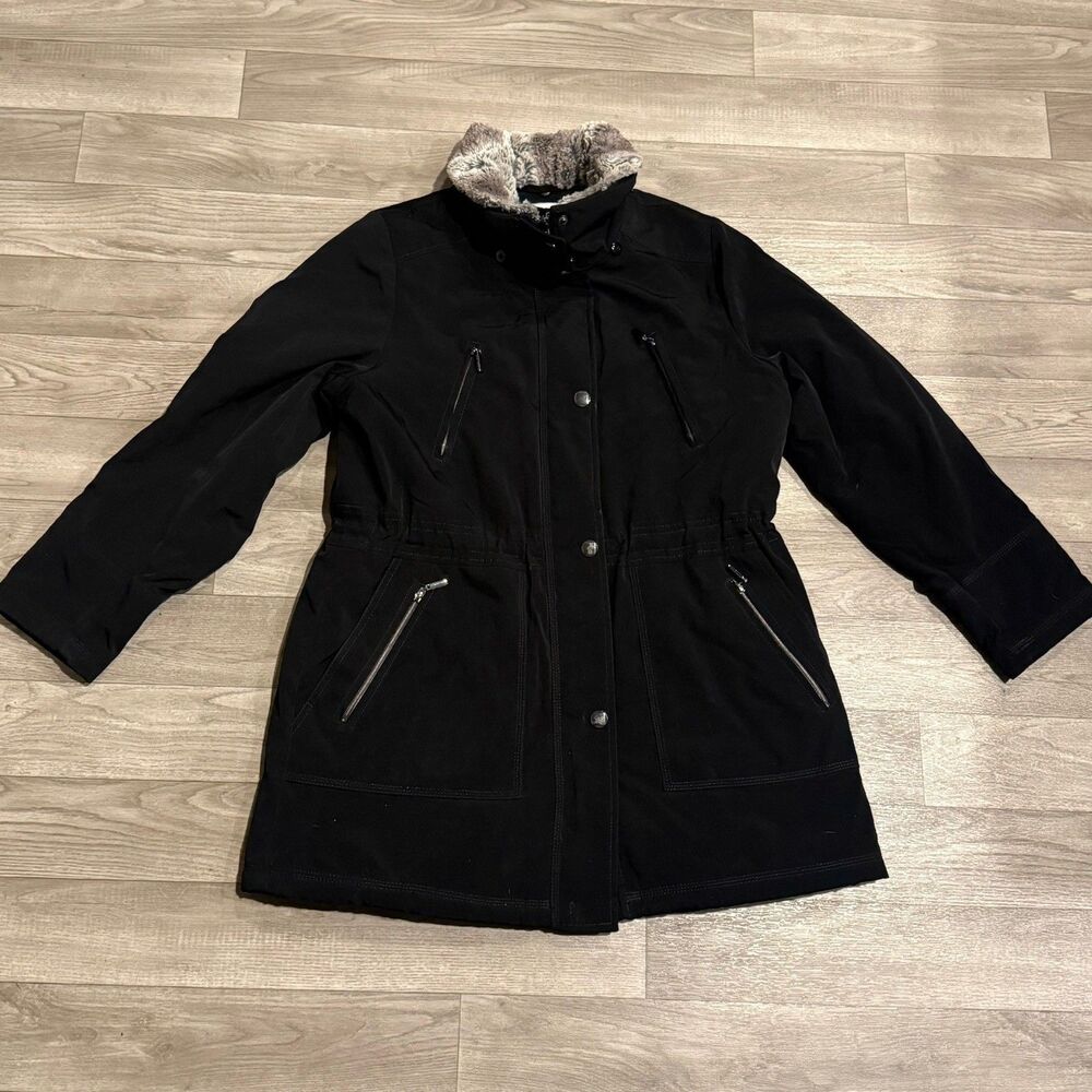 Croft & Barrow Black Medium Parka Faux Fur Collar Winter Coat Four Pockets M